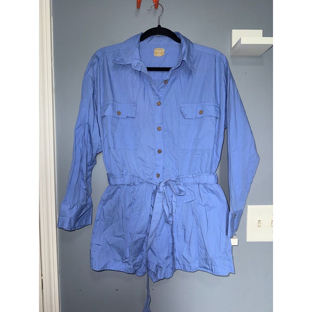 Free People Cafe Con Leche Cornflower Blue Romper | Size Small | Utility Cotton